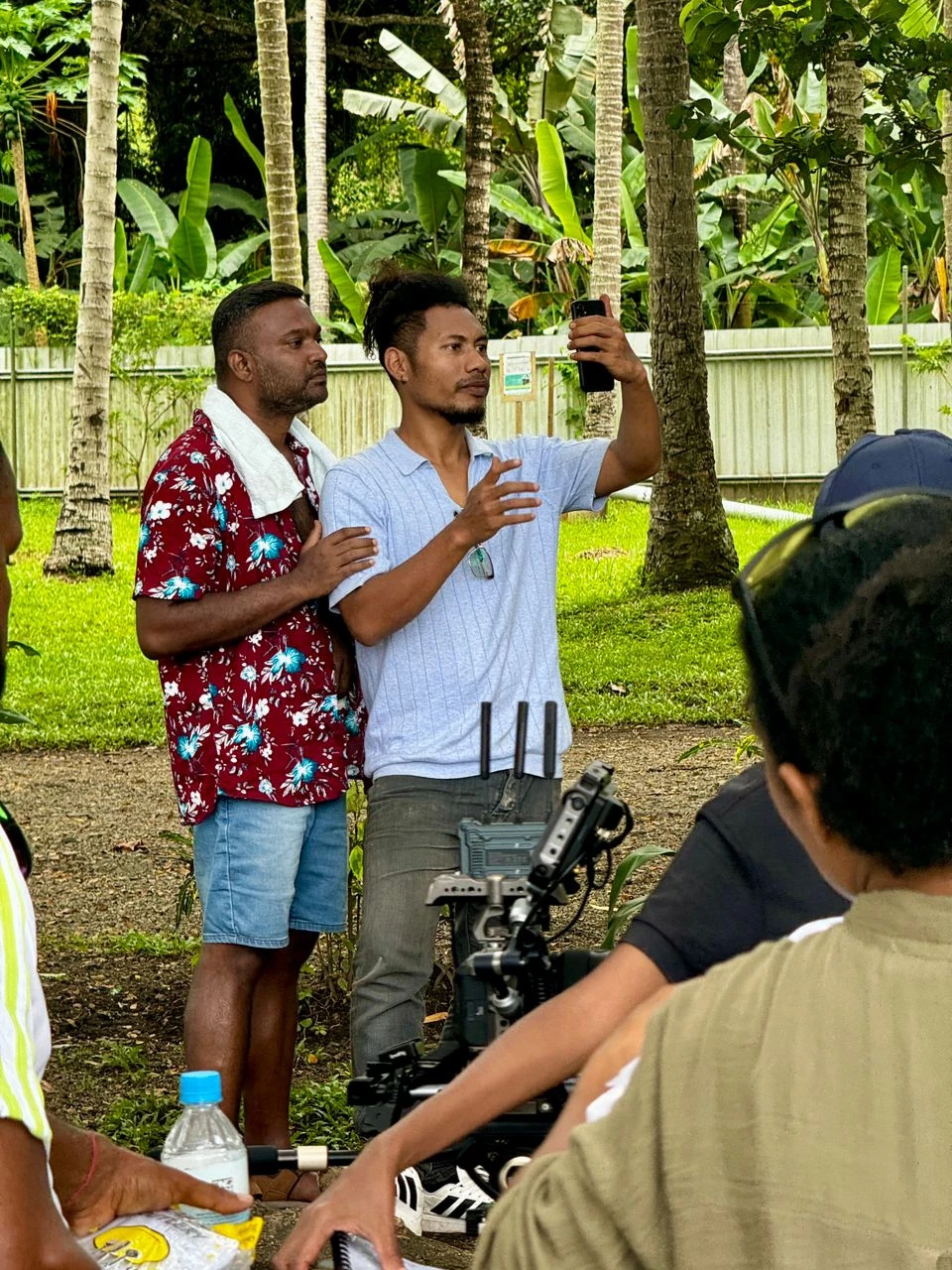 Performers and crew on location