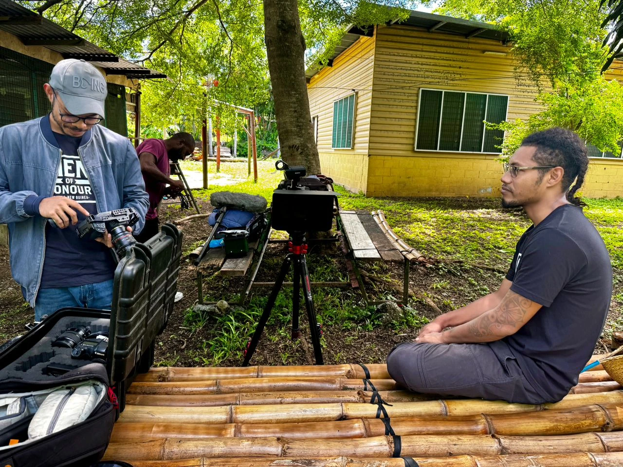Camera setup during an outdoor location shoot