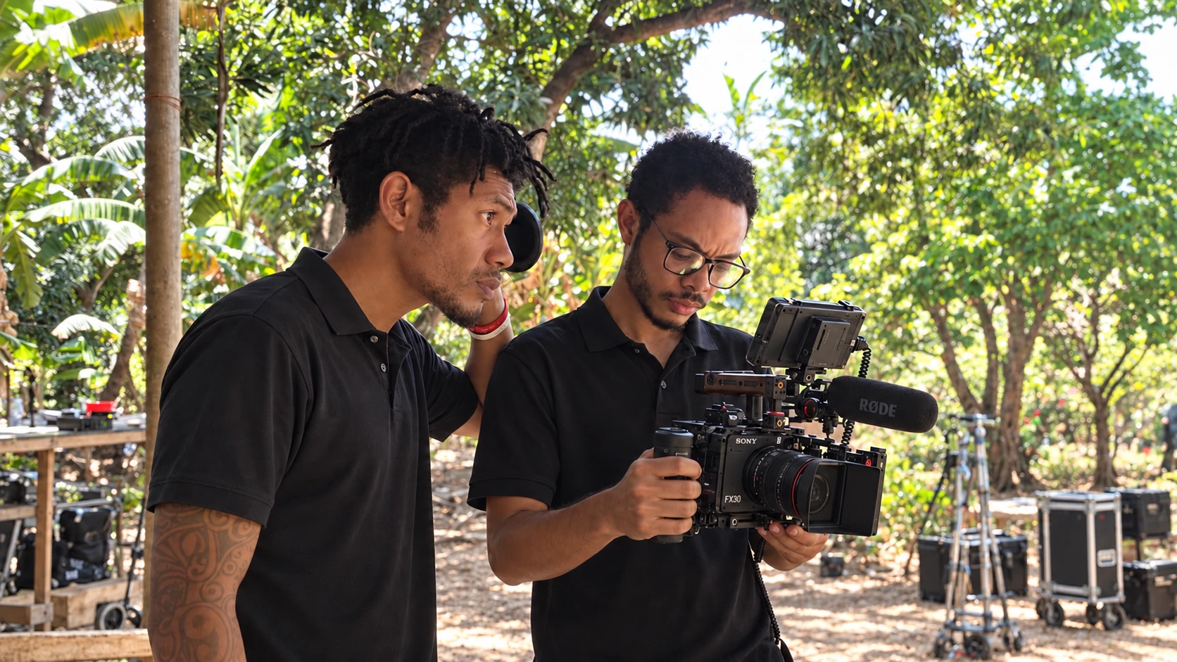 Masiboda and Kenny working together behind the camera